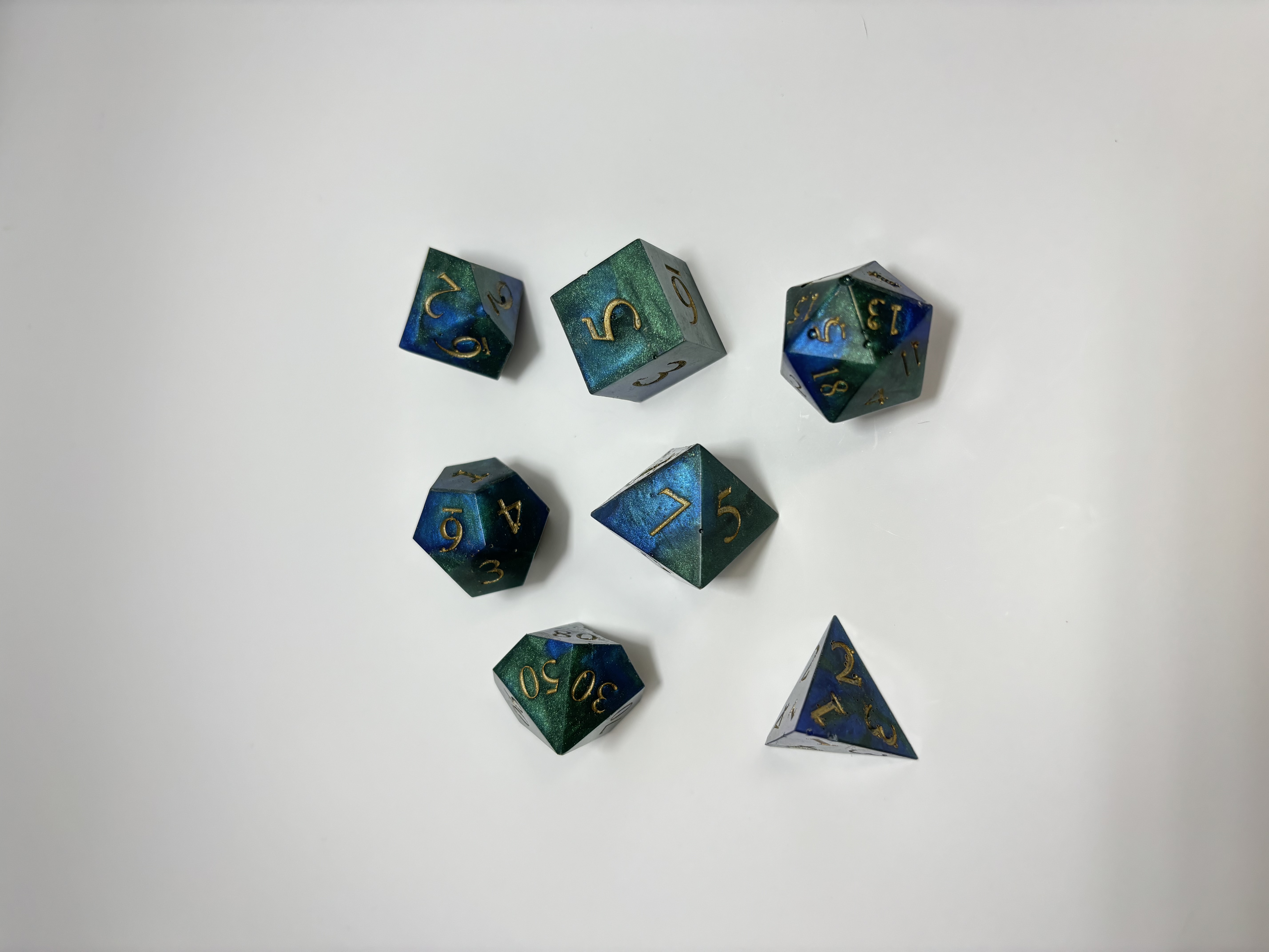 Green and Blue Dual Set of 7 Dice